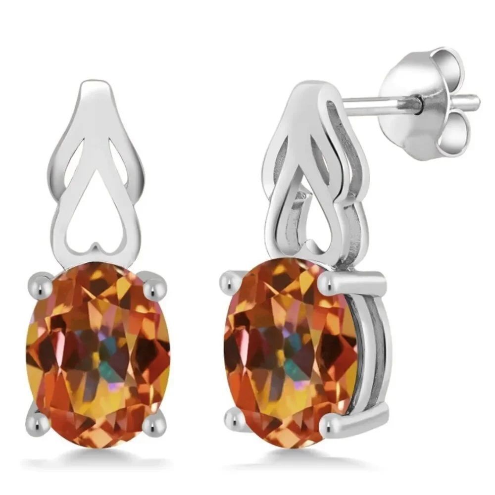 925 Sterling Silver with 3.60 Cttw Ecstasy Mystic Topaz Oval Post Drop Earrings